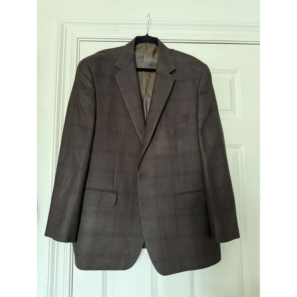 Ralph‎ Lauren Silk Wool Blazer Sport Coat Brown Plaid 46R Made for Dillard's